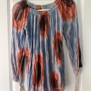 Jessica Simpson Blue and Rust Tie-Dye Peasant Blouse